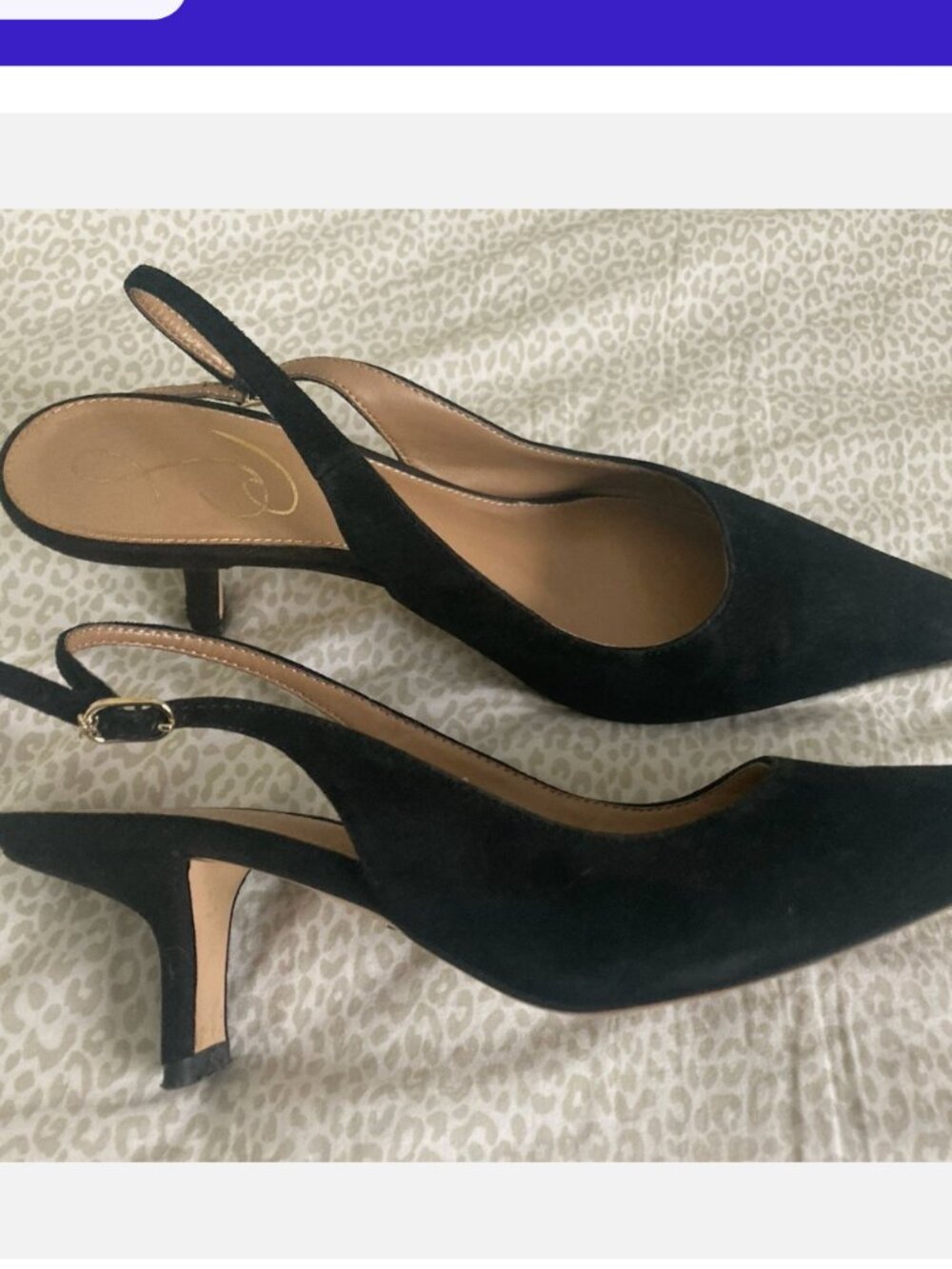 Womens Sam Edelman Bianka Black Suede Slingback Pumps Kitten Heels Size 8 M